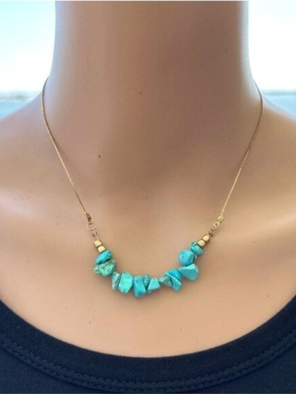 Howlite Necklace Gold Tone Adjustable Length